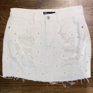 White Pearl Denim Skirt